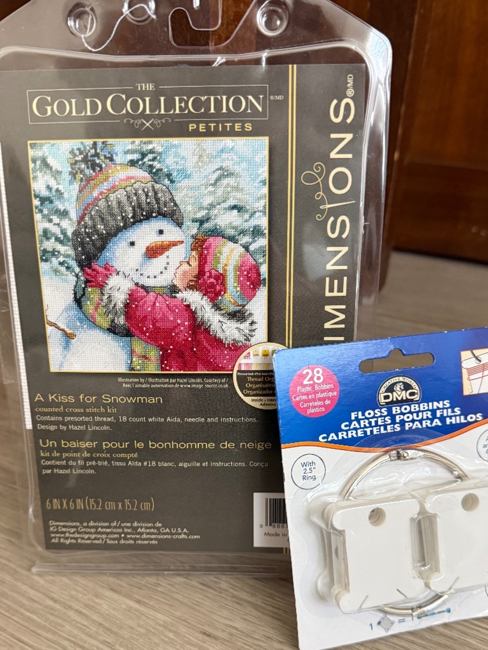 The Gold Collection Petites A Kiss For Snowman Cross Stitch Kit & floss bobbins